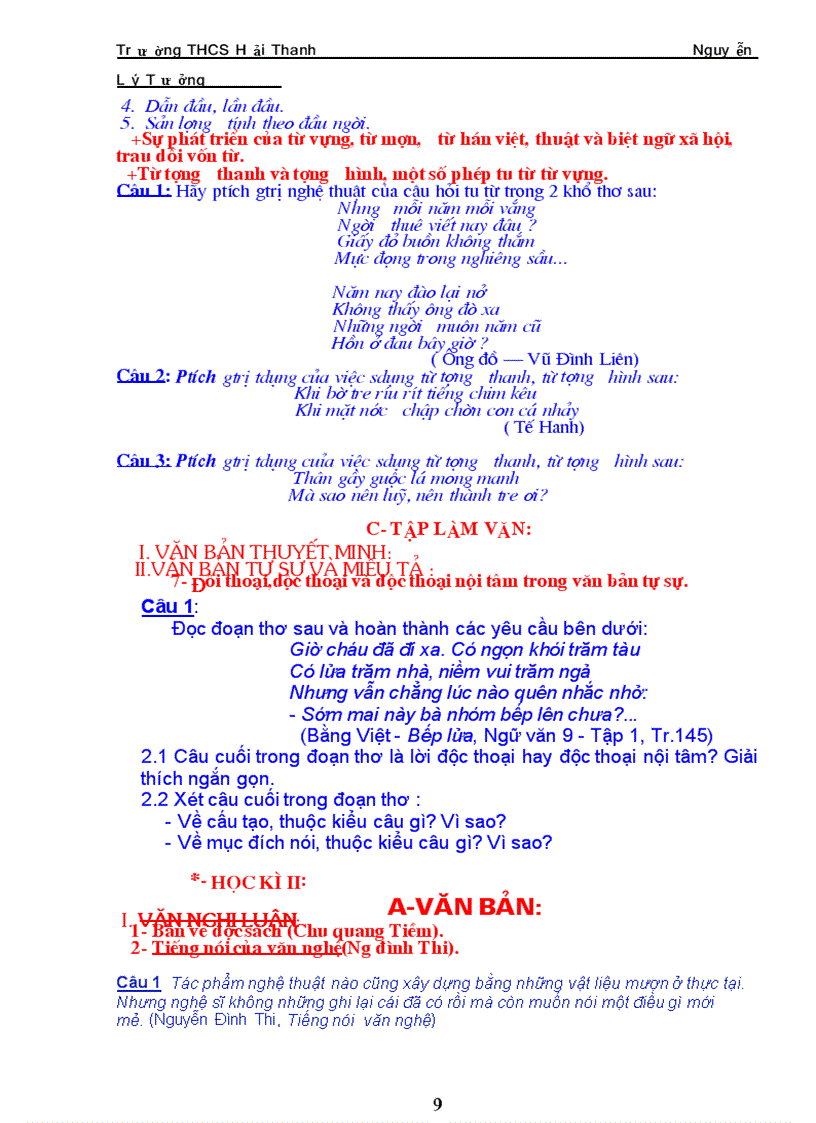 image for page Hệ thống một số câu hỏi ôn thi lớp 10