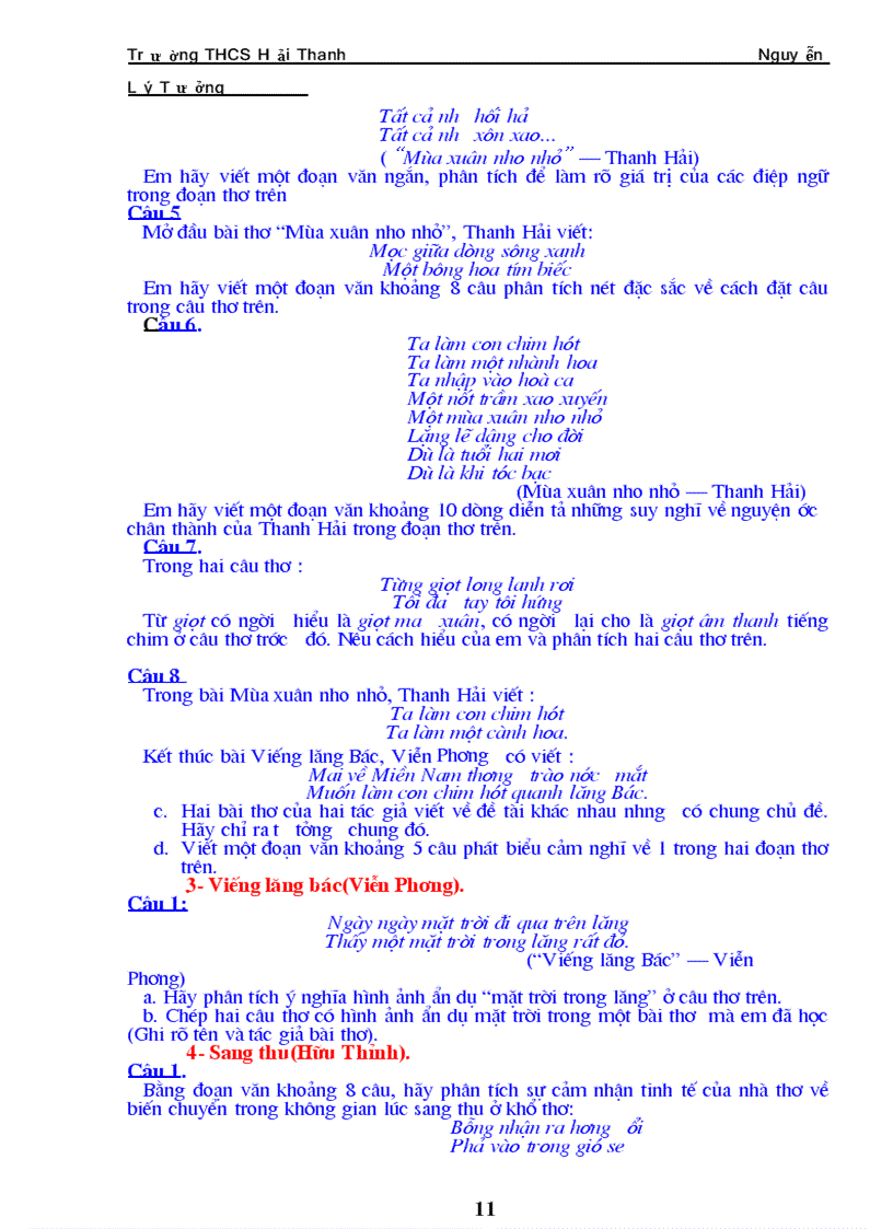 image for page Hệ thống một số câu hỏi ôn thi lớp 10