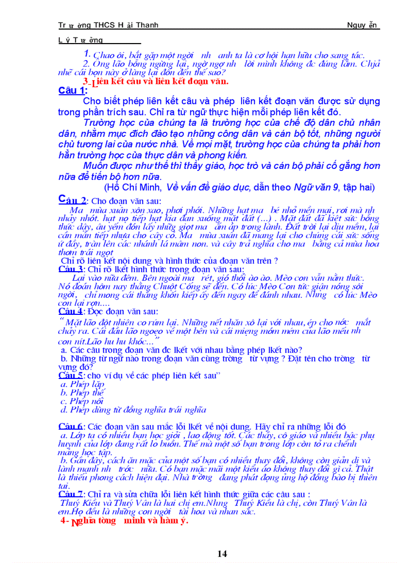 image for page Hệ thống một số câu hỏi ôn thi lớp 10