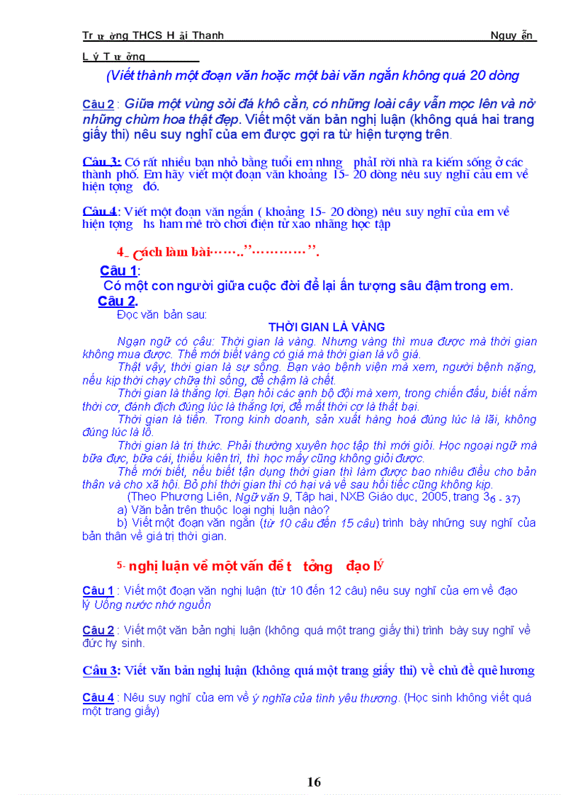 image for page Hệ thống một số câu hỏi ôn thi lớp 10