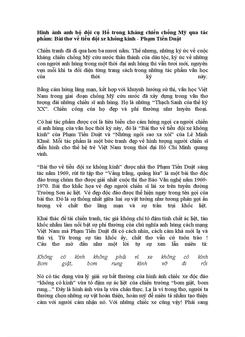 image for page Hình ảnh anh bộ đội cụ hồ trong kháng chiến chốngMỹ trong thơ Phạm Tiến Duật