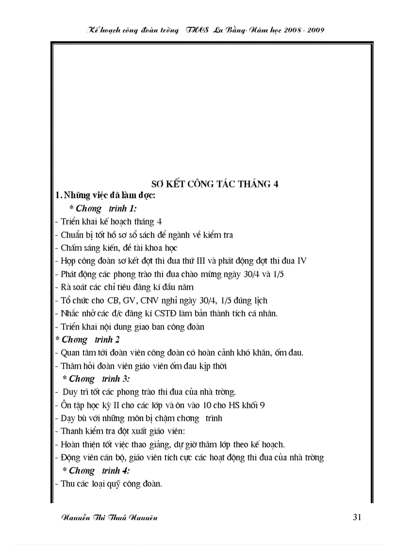 image for page Kế hoạch hoạt động của Công Đoàn