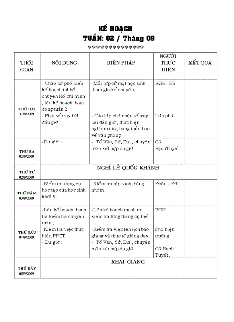 image for page Kế hoạch tuần của chuyên môn