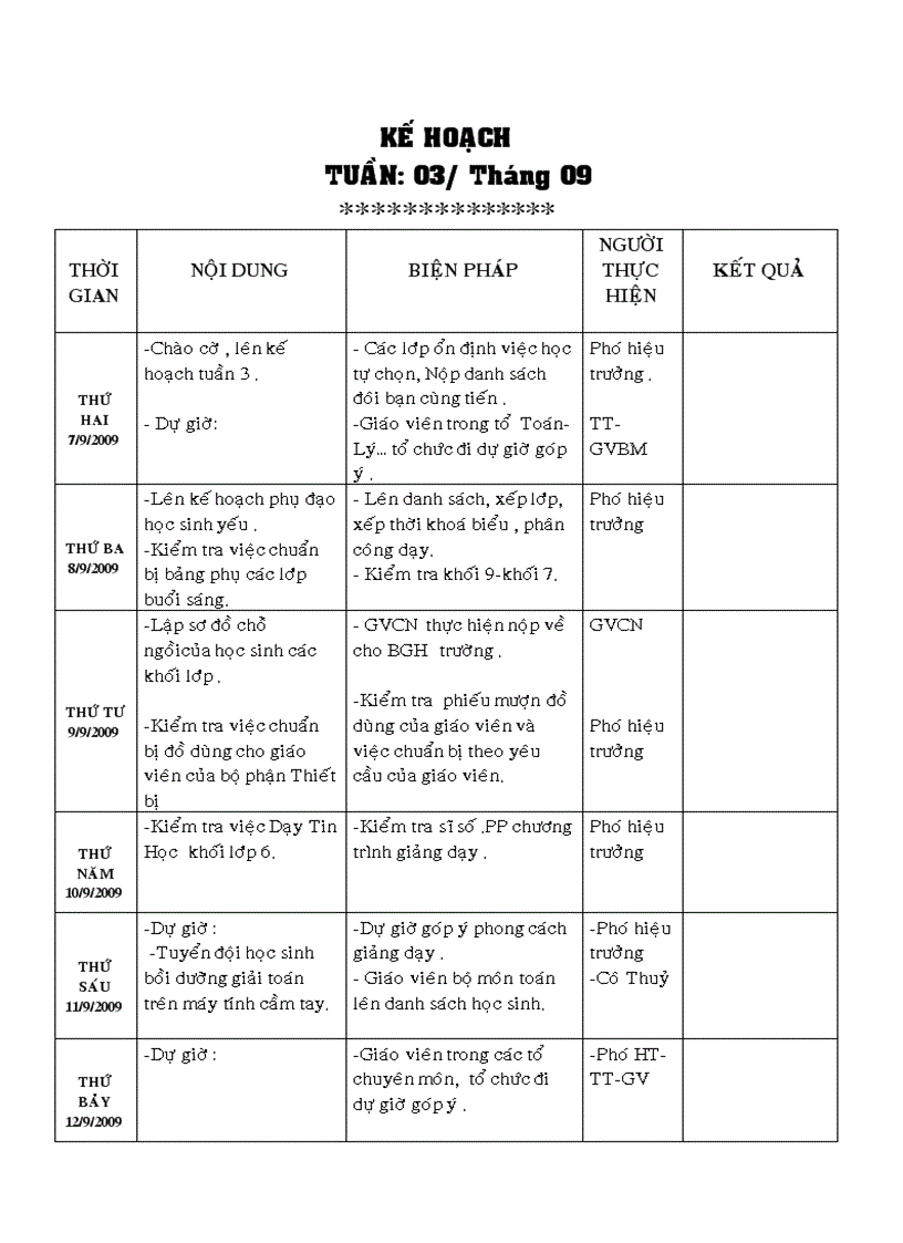 image for page Kế hoạch tuần của chuyên môn