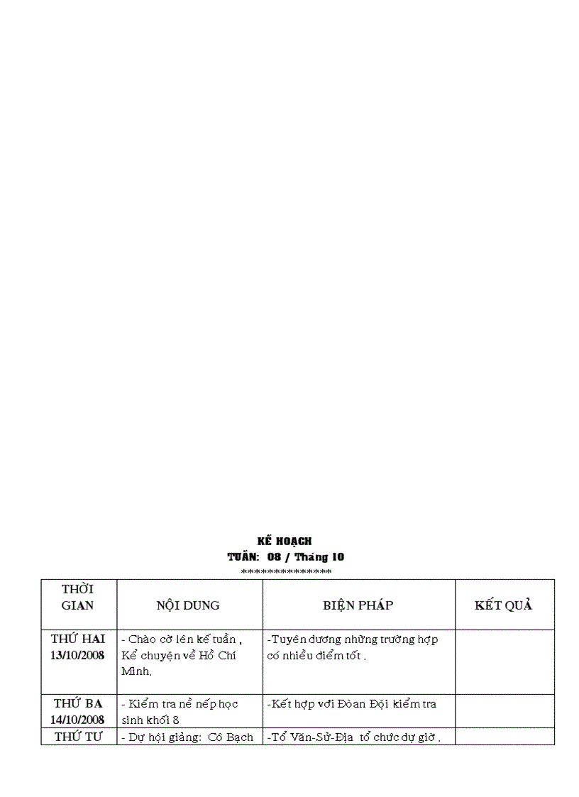 image for page Kế hoạch tuần của chuyên môn