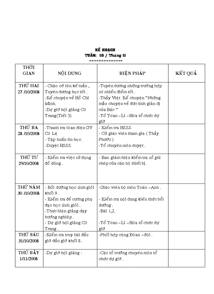 image for page Kế hoạch tuần của chuyên môn