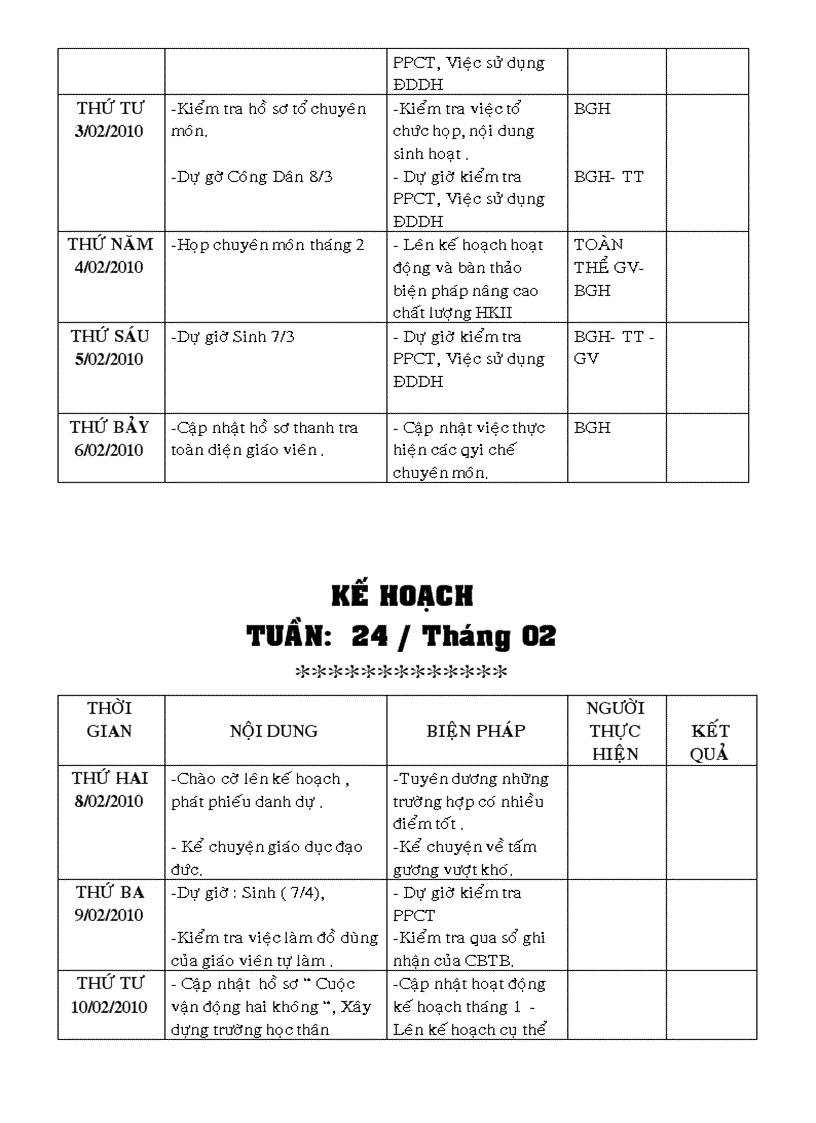 image for page Kế hoạch tuần của chuyên môn