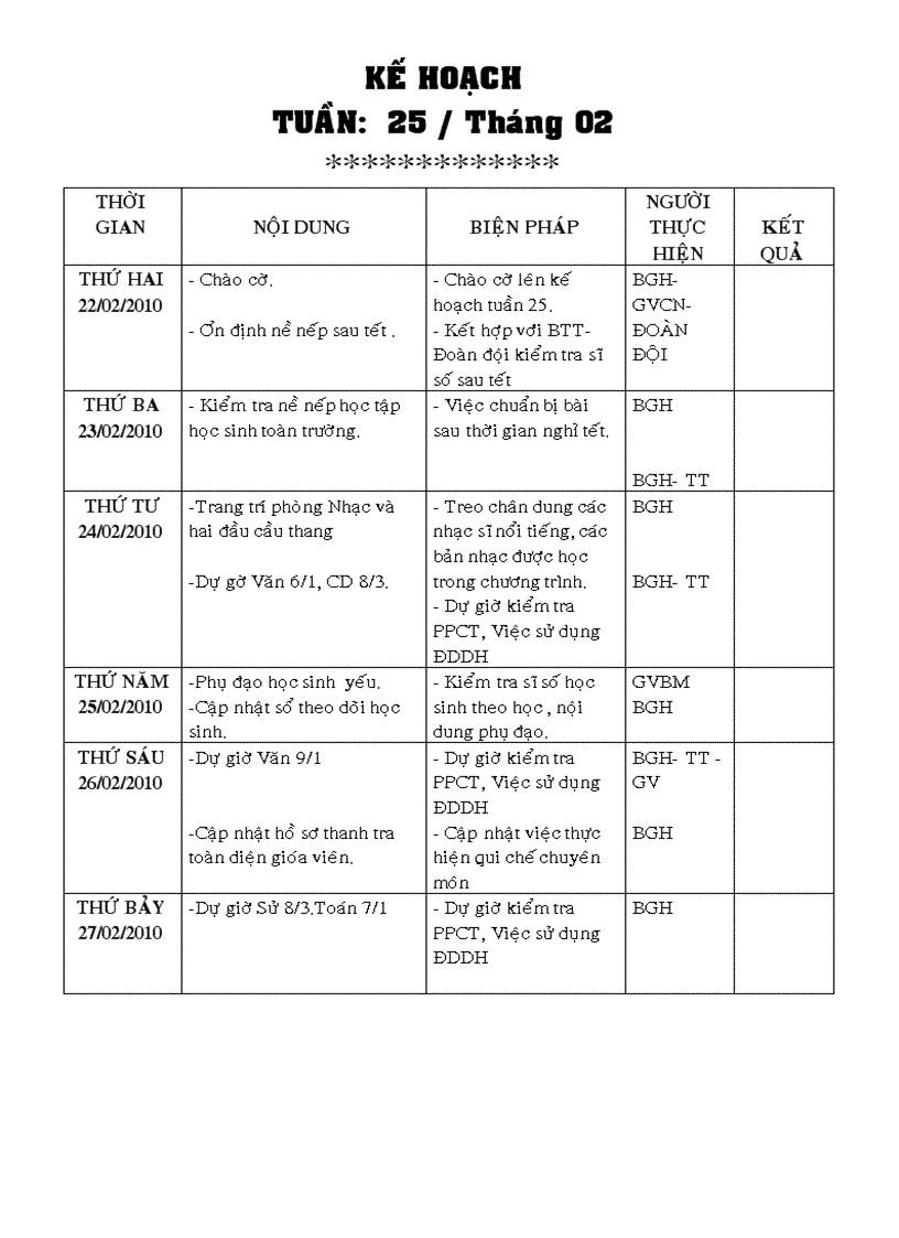 image for page Kế hoạch tuần của chuyên môn