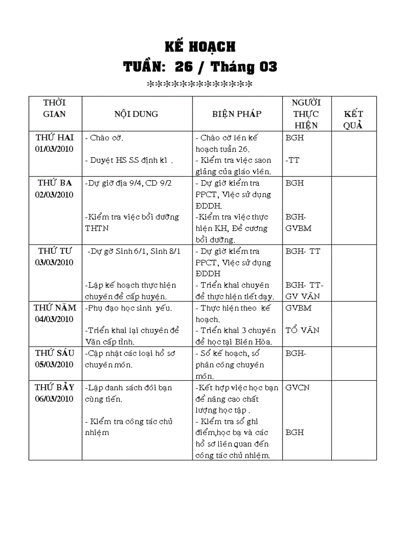 image for page Kế hoạch tuần của chuyên môn