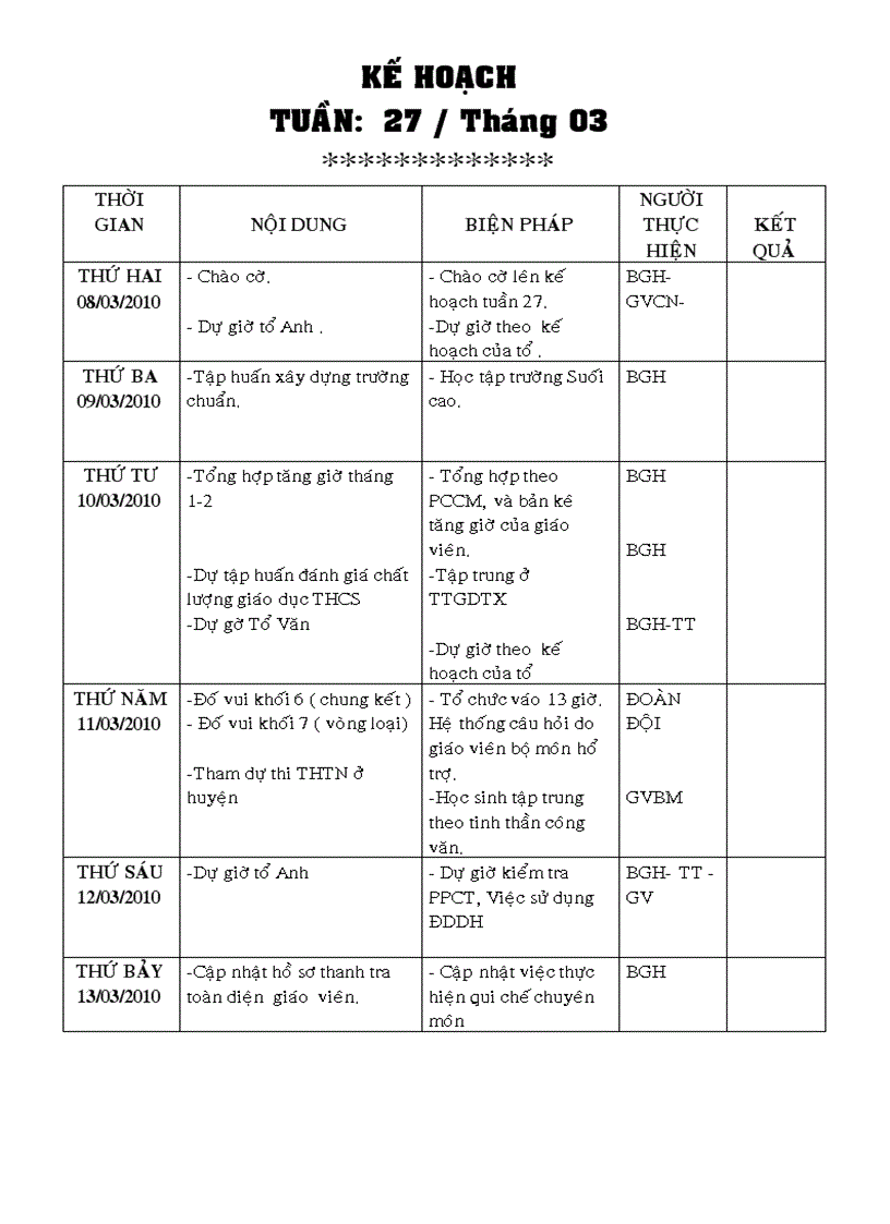 image for page Kế hoạch tuần của chuyên môn