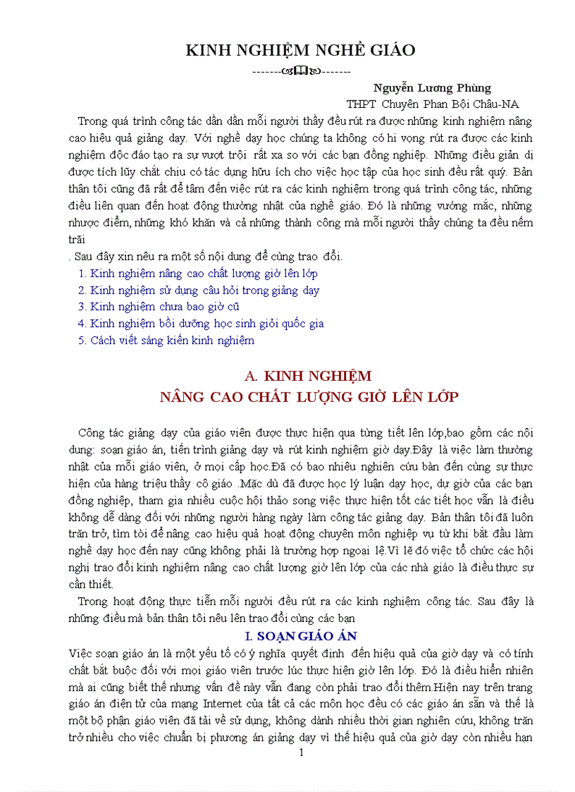 image for page Kinh nghiệm nghề giáo