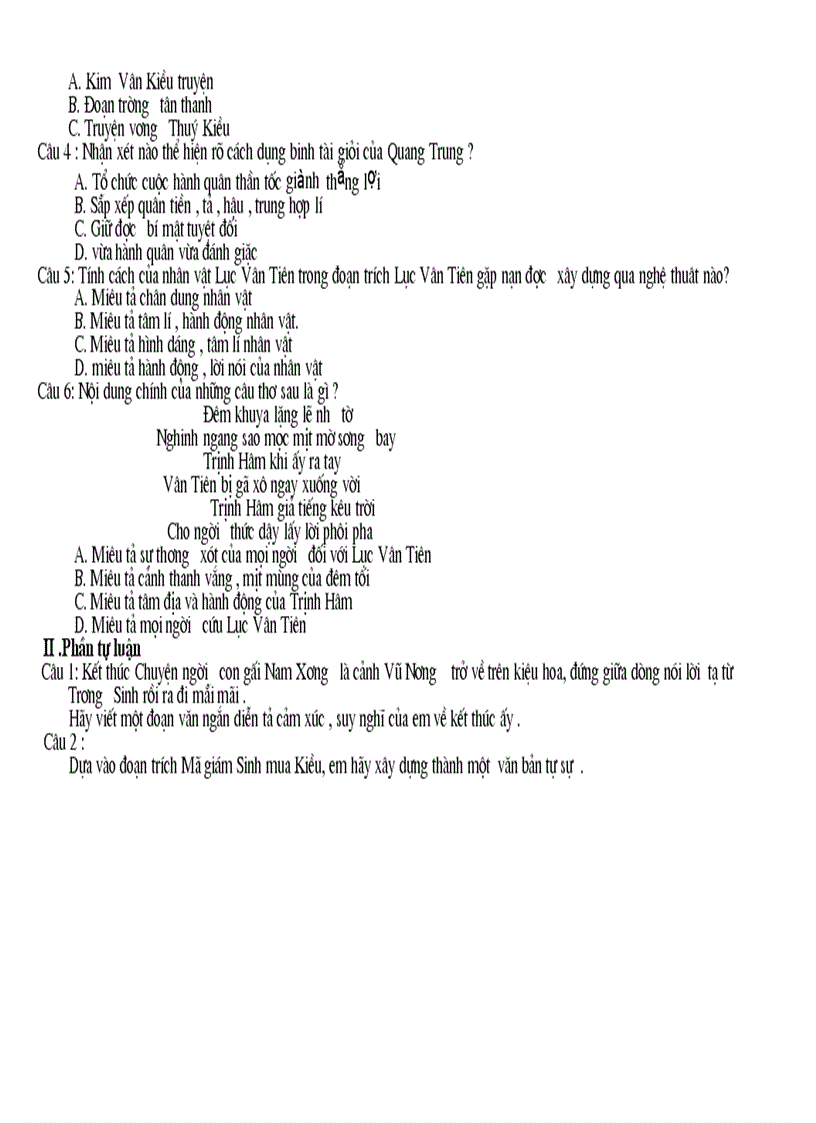 image for page Ma trận đề kiểm tra phần văn học trung đại đề 2