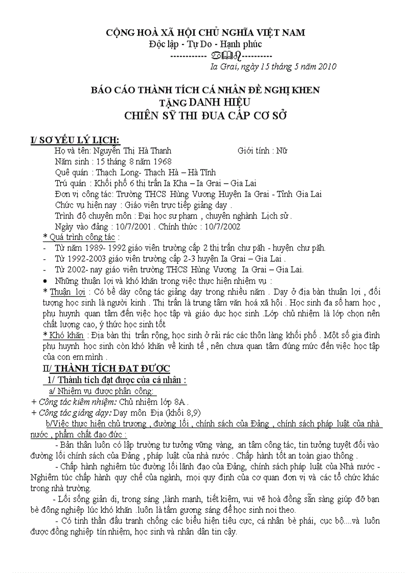 image for page Mẫu báo cáo thành tích cá nhân