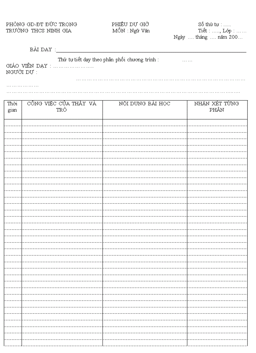 image for page Mẫu phiếu dự giờ