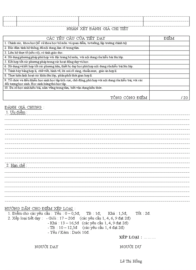 image for page Mẫu phiếu dự giờ