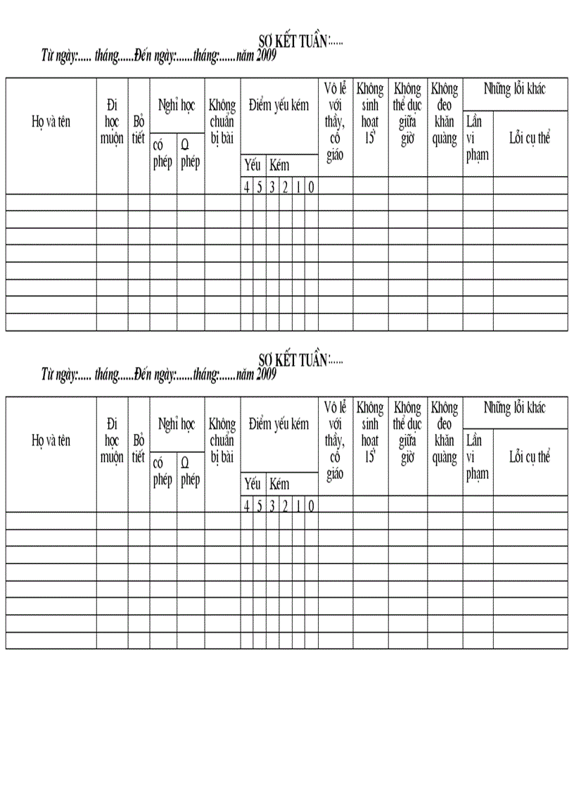 image for page Mẫu sỏ theo dõi thi đua của tỏ