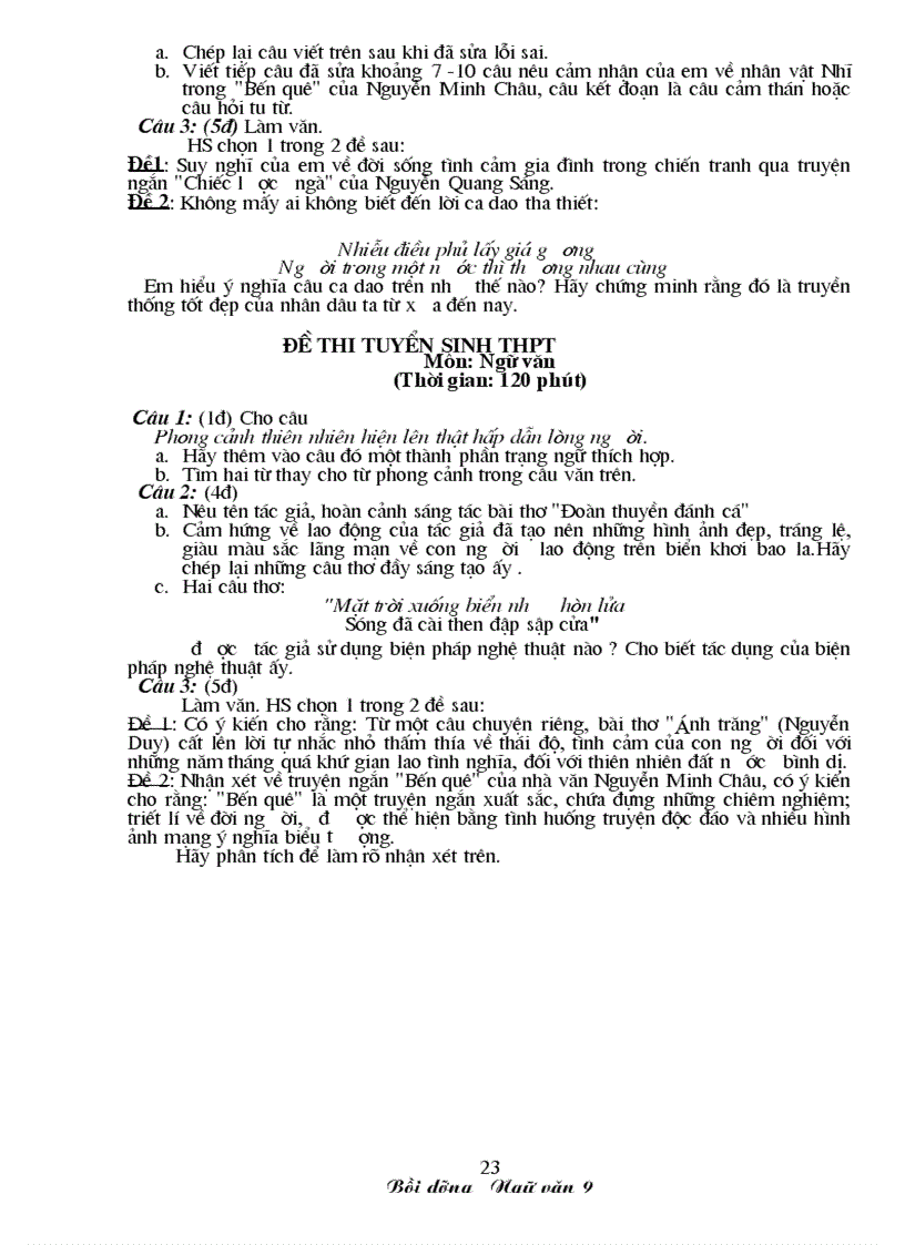 image for page Mốt số đê luyện thi vào lớp 10 môn Ngữ văn