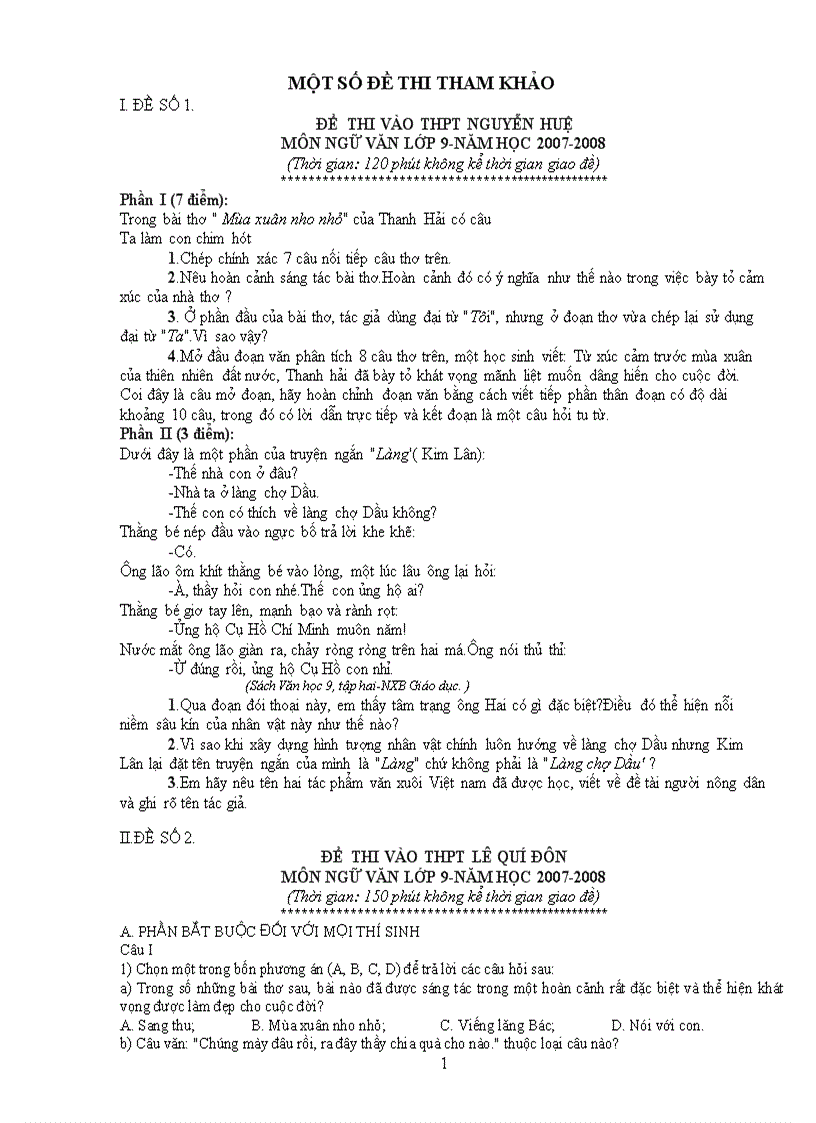 image for page Một số đề văn thi vào lớp 10