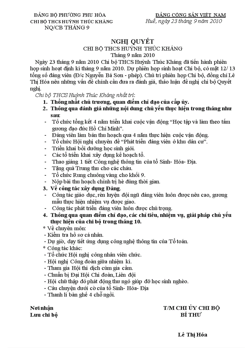 image for page Nghị quyết chi bộ hàng tháng