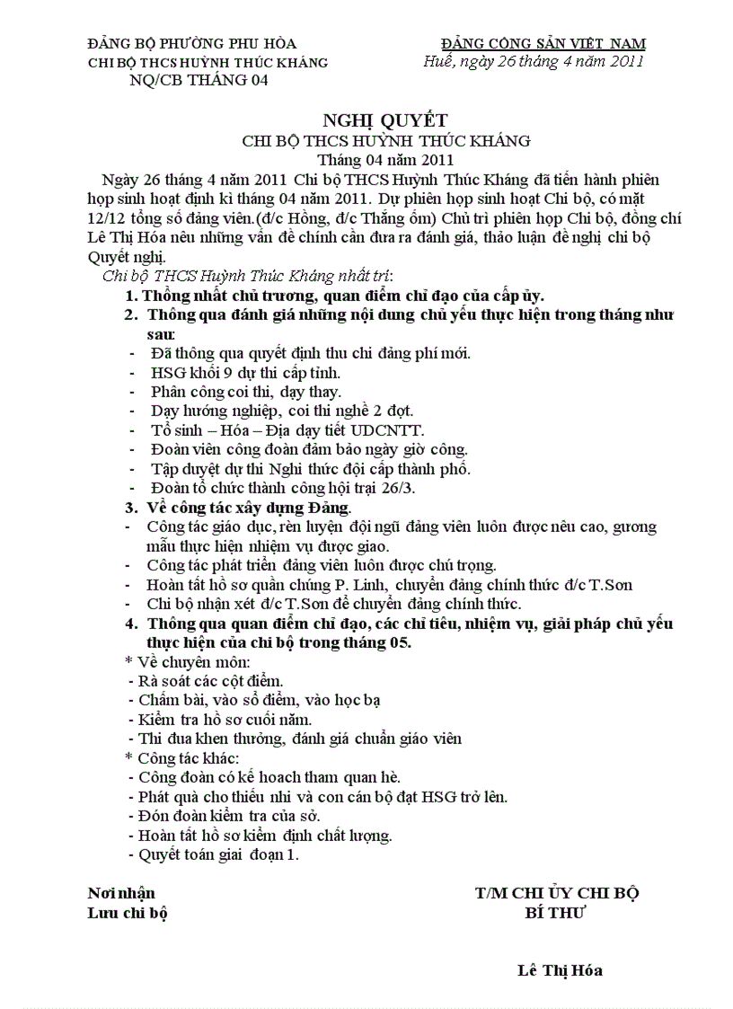 image for page Nghị quyết chi bộ hàng tháng