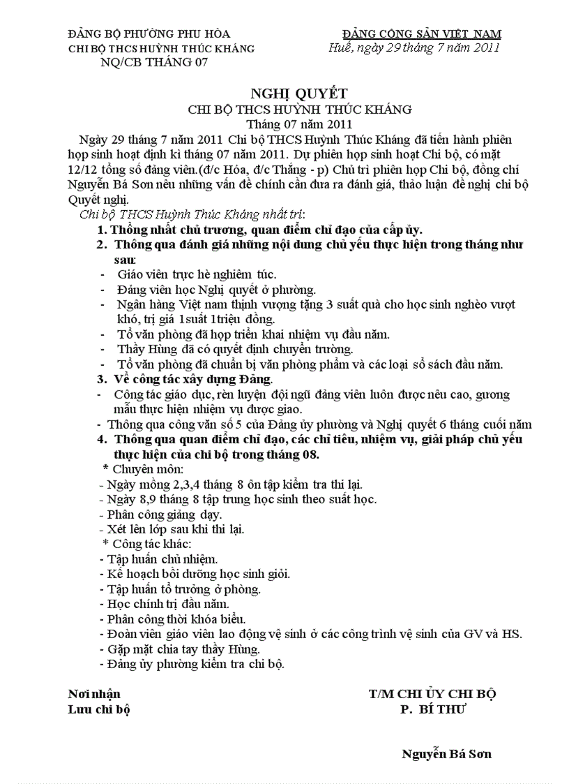 image for page Nghị quyết chi bộ hàng tháng