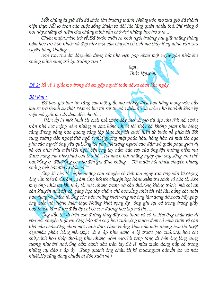 Những bài làm văn hay lớp 9