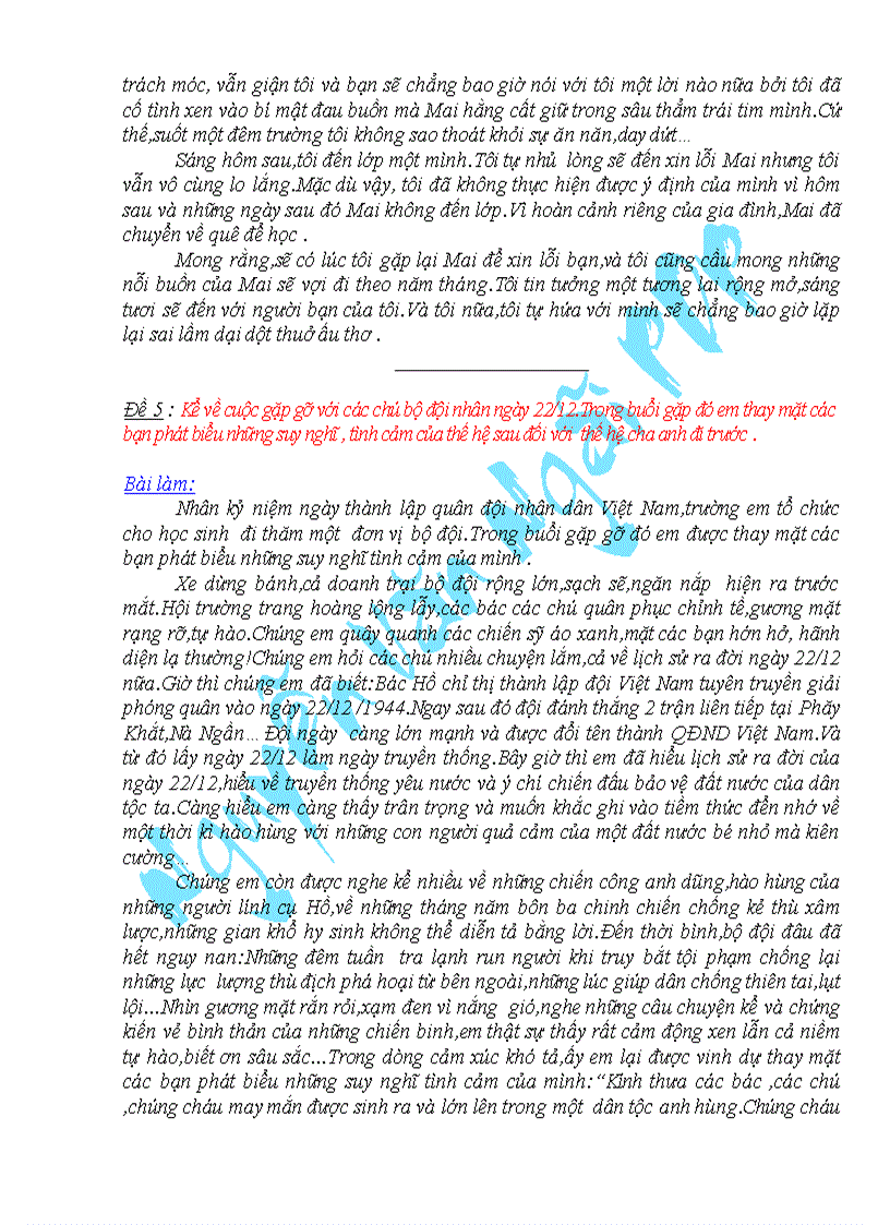 Những bài làm văn hay lớp 9