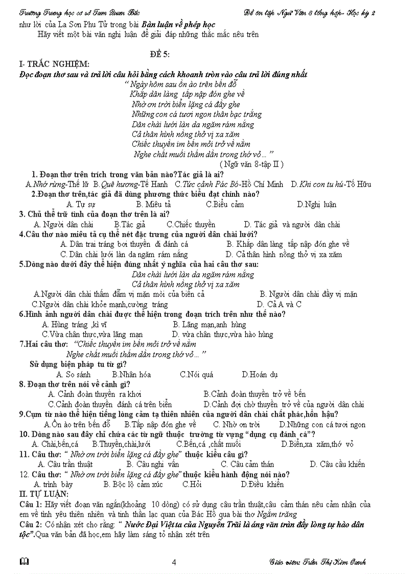 image for page Ôn tập KT HKII Ngữ văn 8