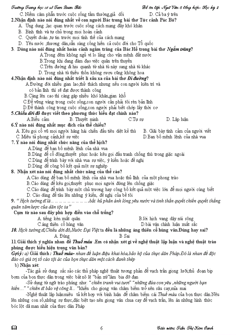 image for page Ôn tập KT HKII Ngữ văn 8