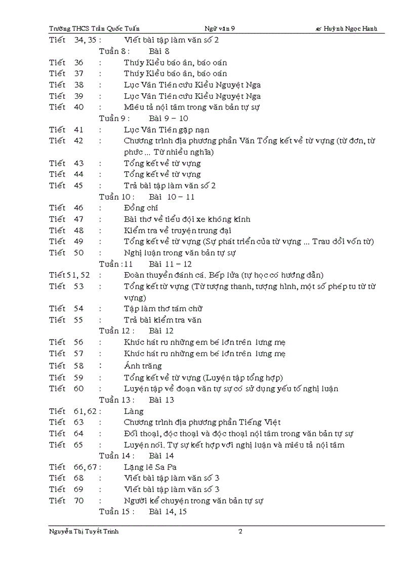 image for page Phân phối chương trình Ngữ văn9