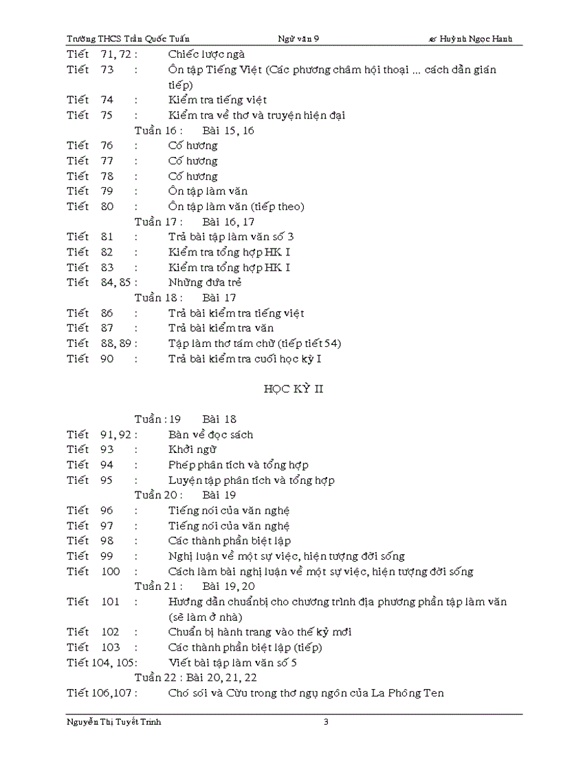 image for page Phân phối chương trình Ngữ văn9