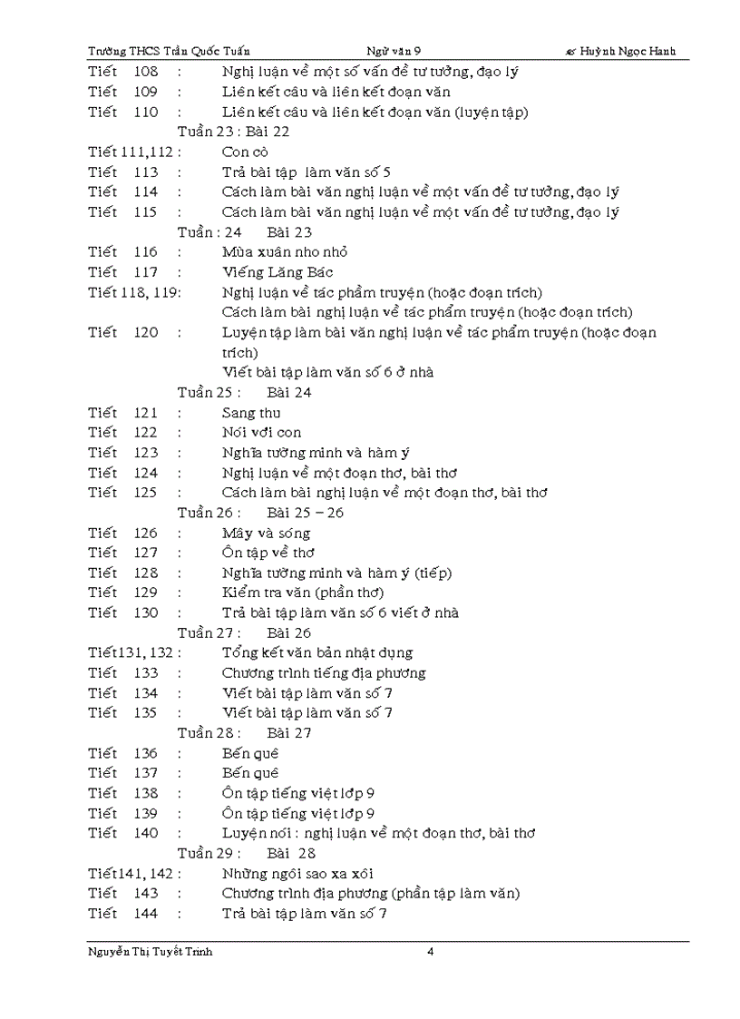 image for page Phân phối chương trình Ngữ văn9