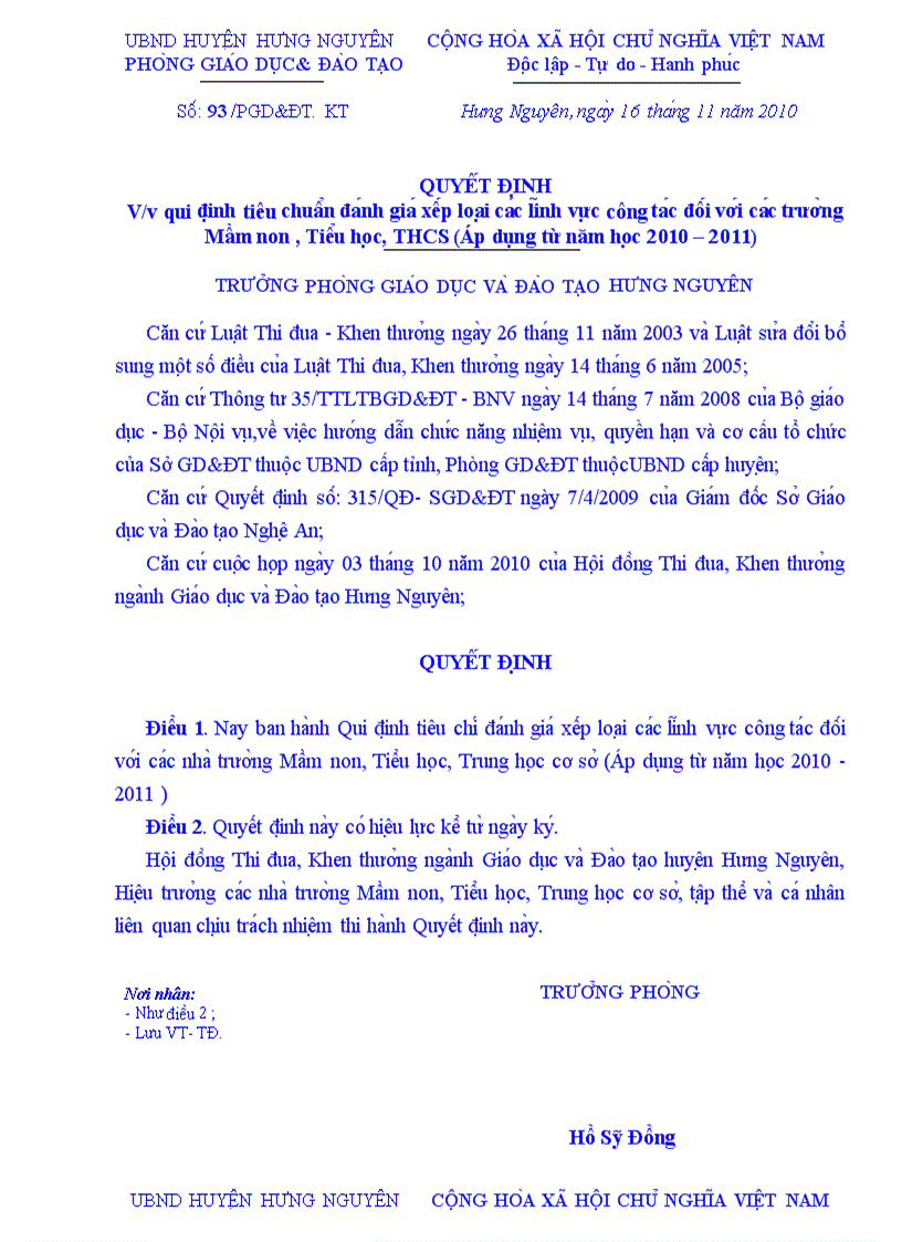 image for page Quyết định ban hành tiêu chí đánh giá xếp loại thi đua