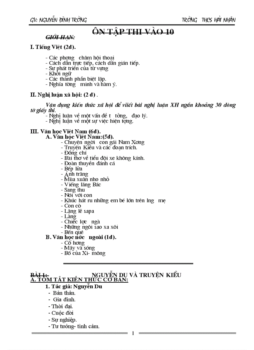 image for page Tài liệu ôn thi vào 10 Môn ngữ văn