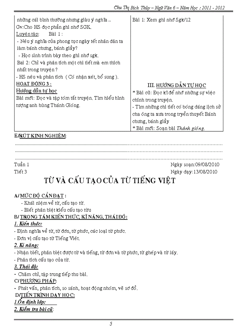 image for page Thuy Ngu Van 6 HK1 Nam hoc 2011 2012