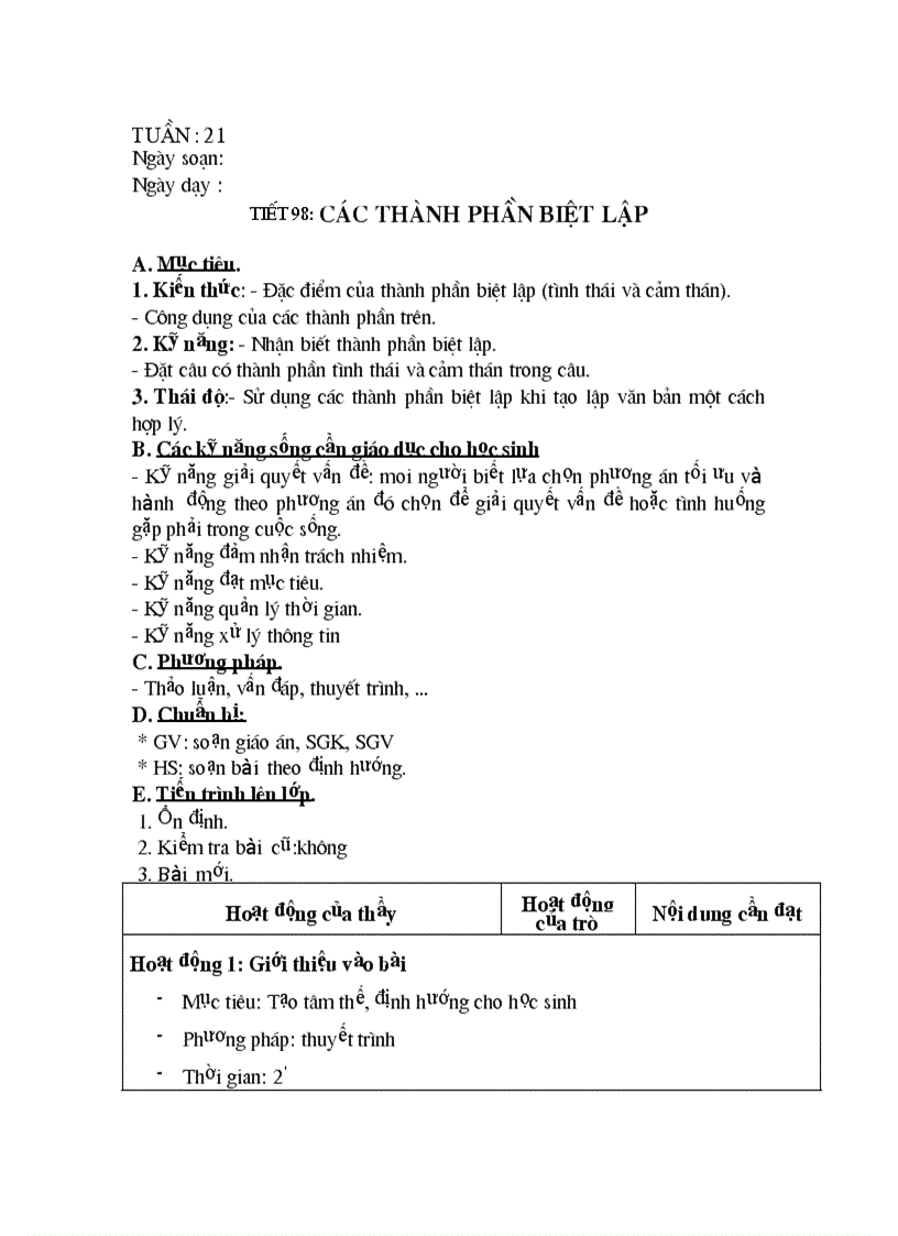image for page Tiet 98 Cac thanh phan biet lap