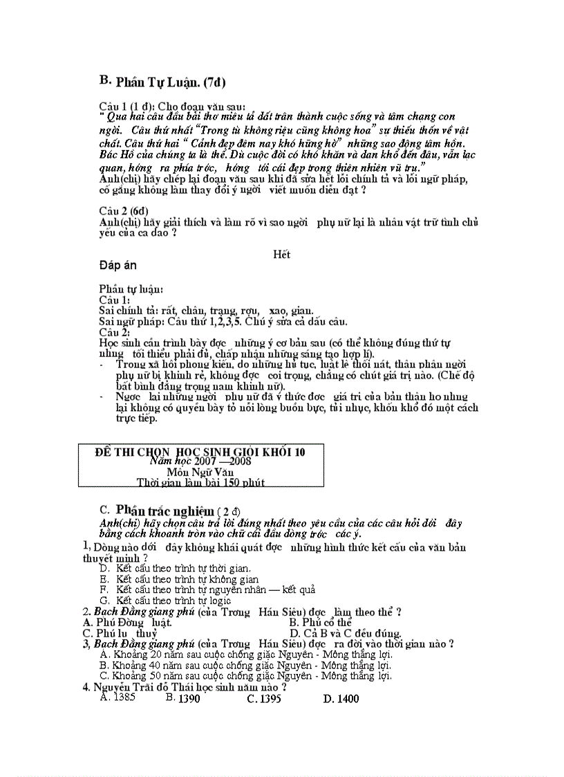 image for page 2 đề chọn HSG khối 10 môn Ngữ Văn