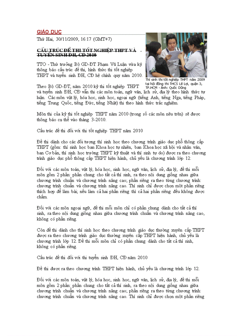 image for page Cấu trúc đề thi tn đh cđ 2010