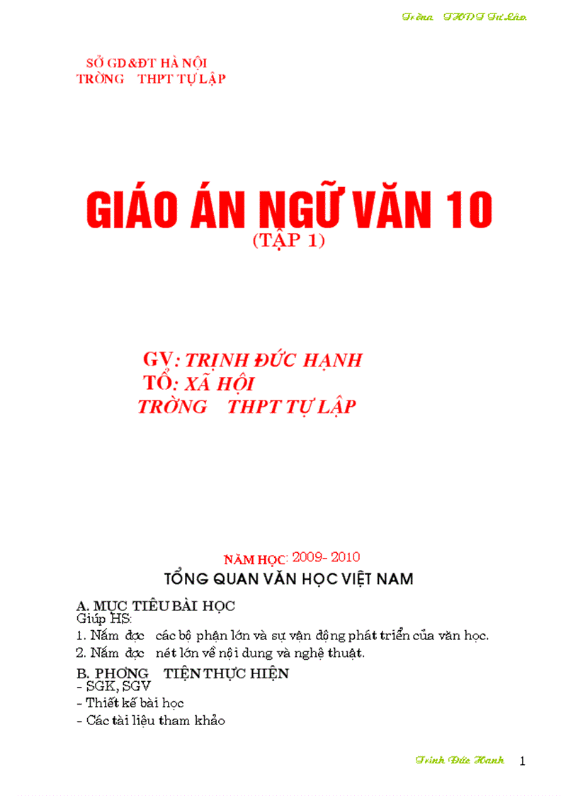 GA lớp 10 HKI