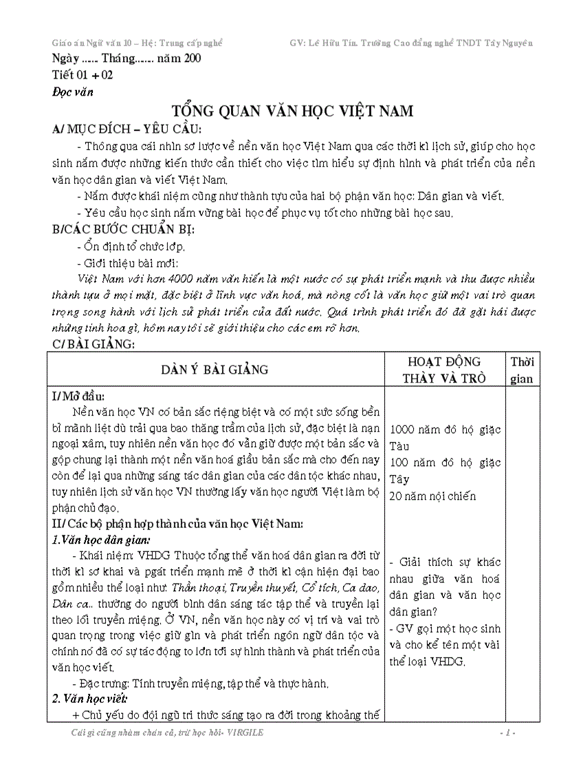 Giáo án 10 cb đầy đủ