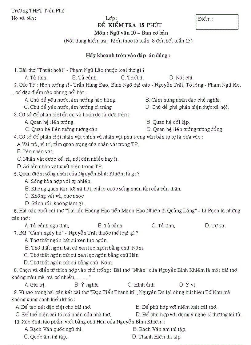 image for page Kiểm tra 15 phút lần 2 10CB