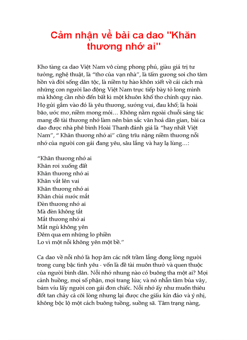 image for page Cảm nhận về bài ca dao Khăn thương nhớ ai