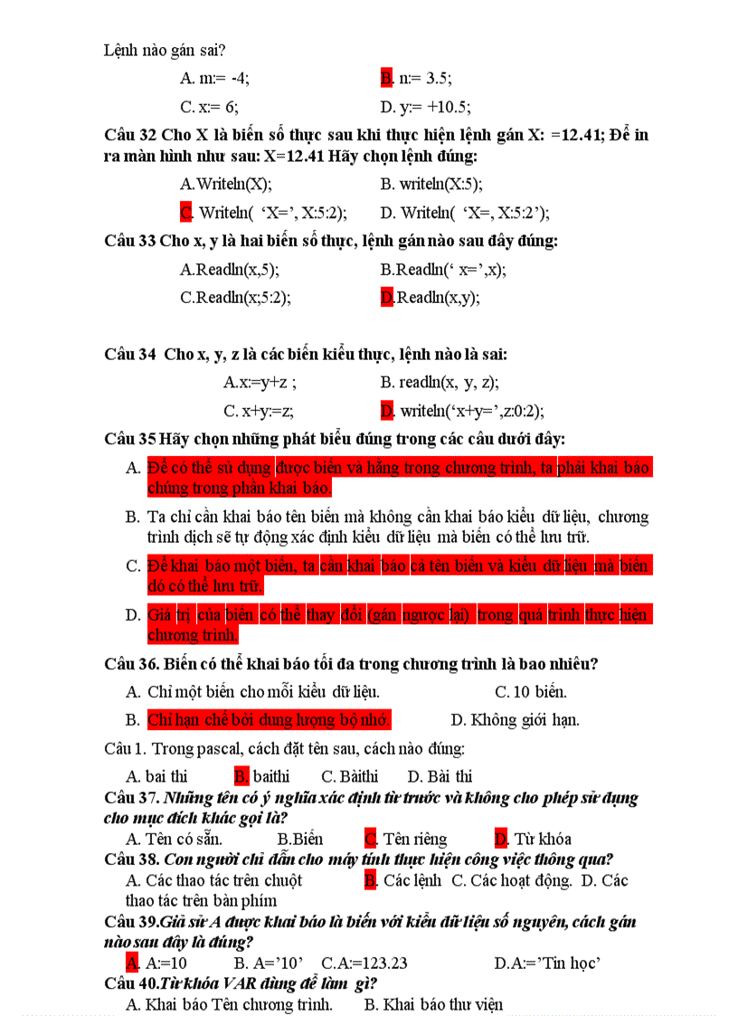 image for page Cau hoi trac nghiem pascal