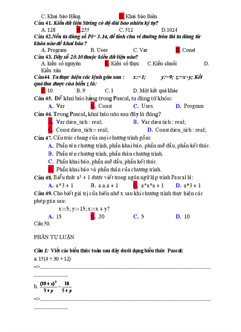 Cau hoi trac nghiem pascal