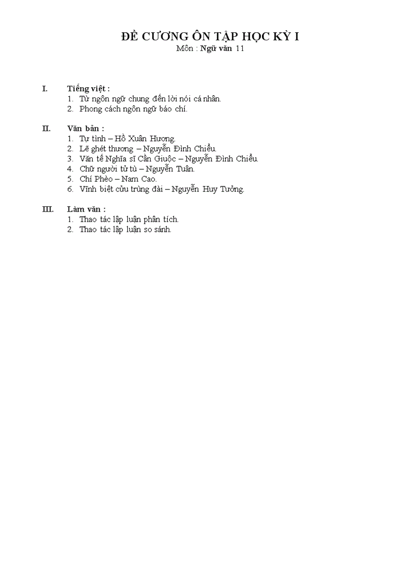 image for page Đề cương Đề thi Ngữ văn 11