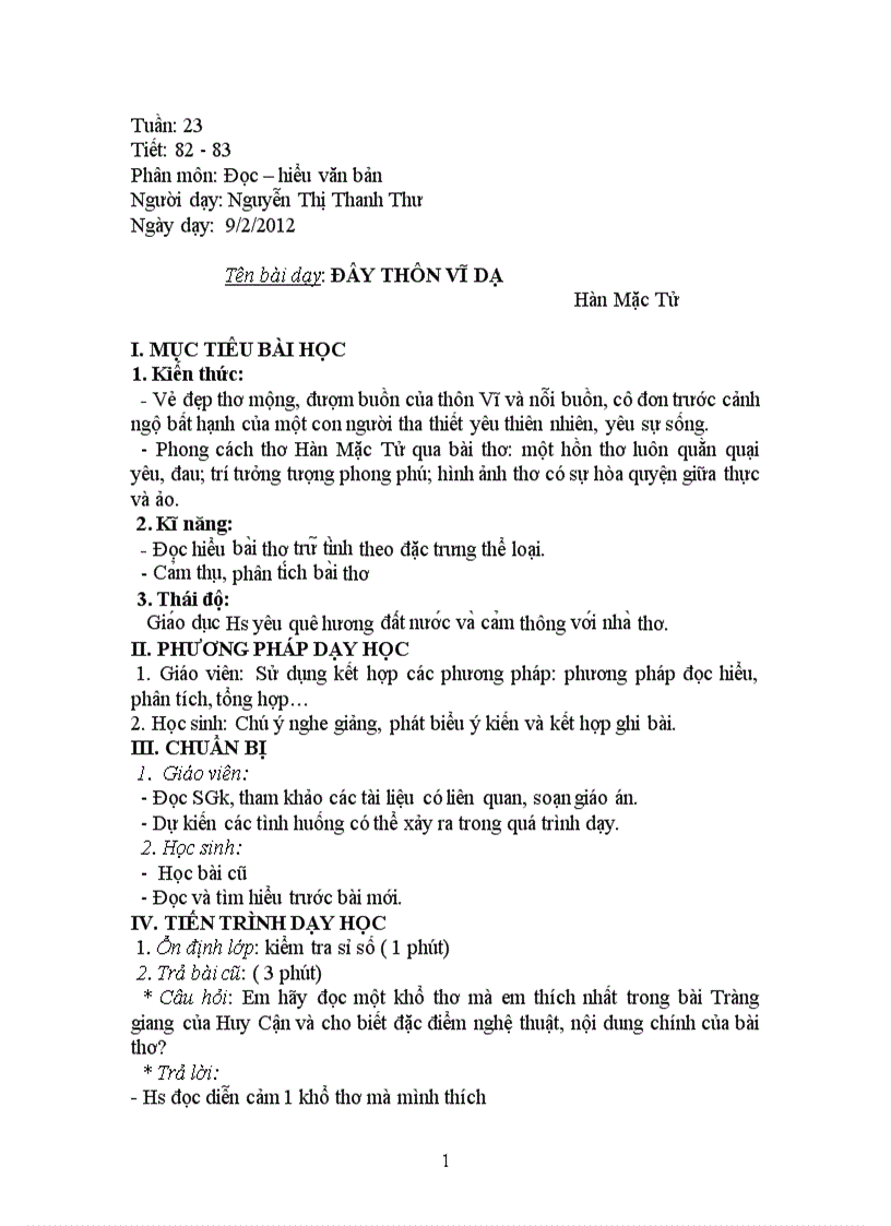 image for page Giáo án cực hay đây thôn Vĩ Dạ