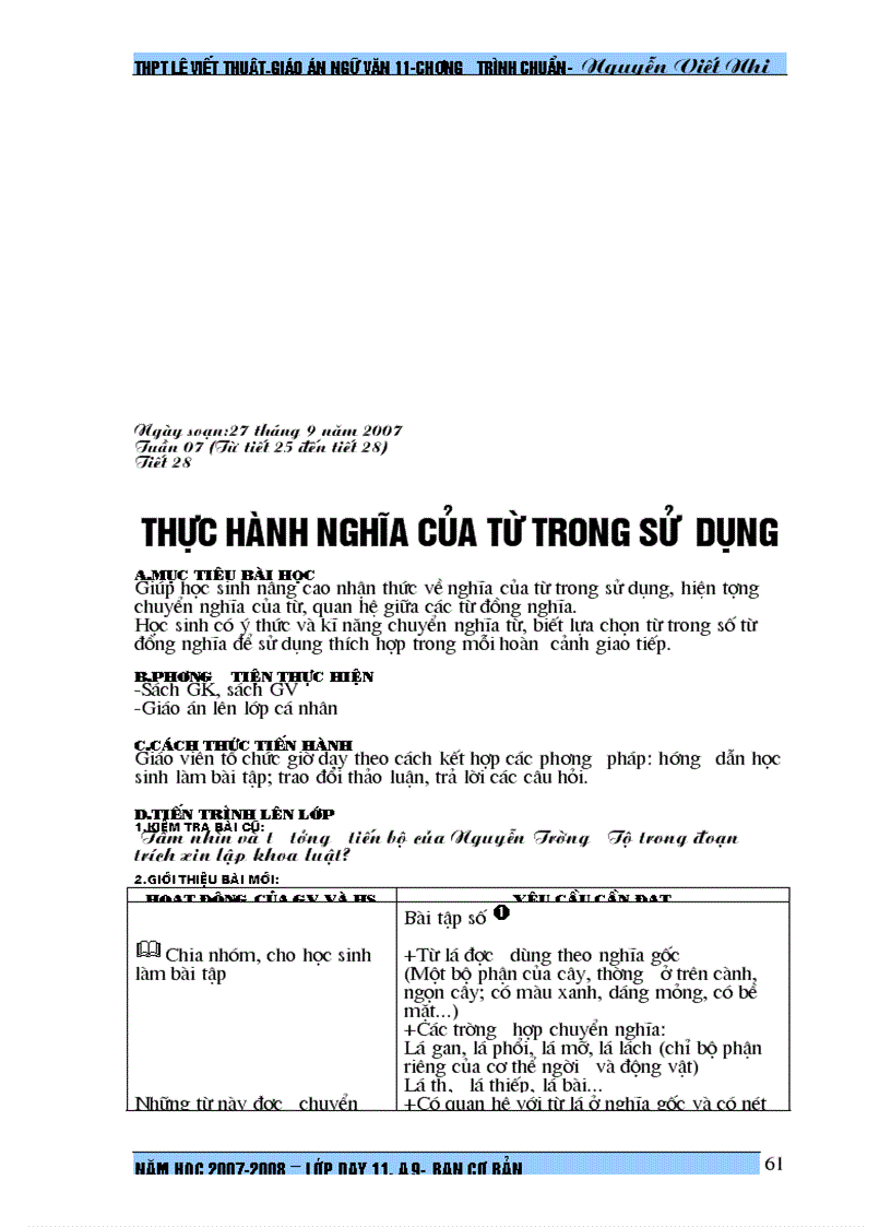 image for page Giáo án Ngữ văn 11 tiết 01 tiết 32