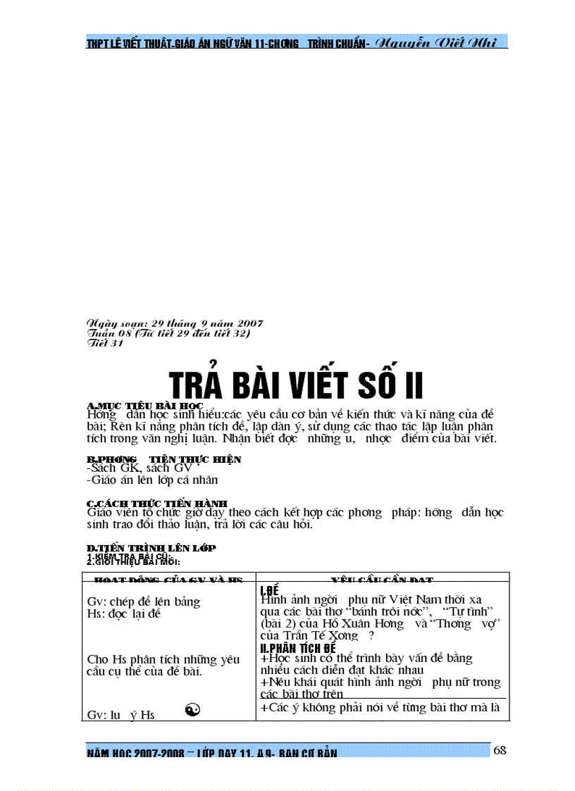 image for page Giáo án Ngữ văn 11 tiết 01 tiết 32