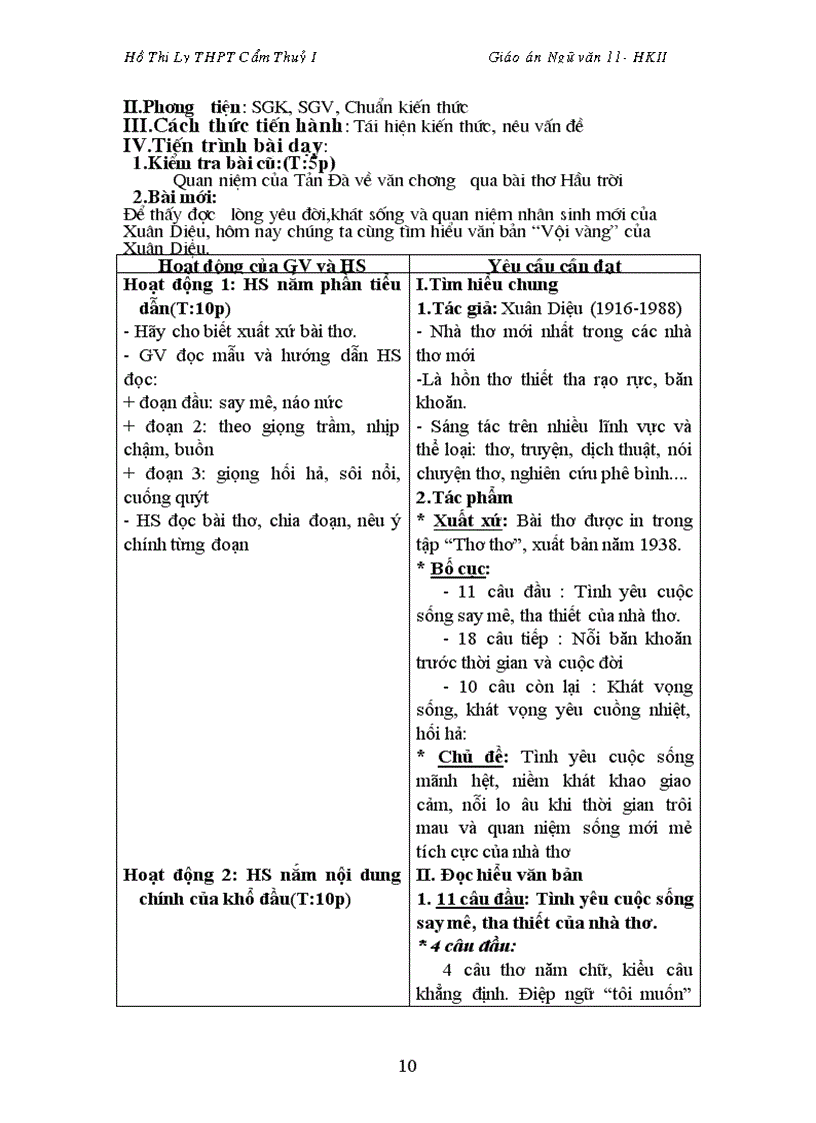 image for page Giáo án ngữ văn 11cơ bản HKII