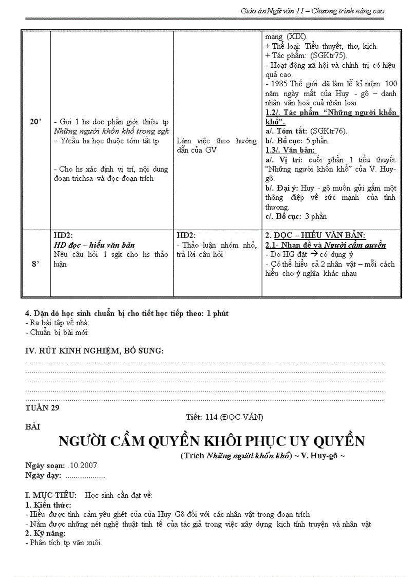 image for page Giáo án Ngữ văn 11 nâng cao tuần 29